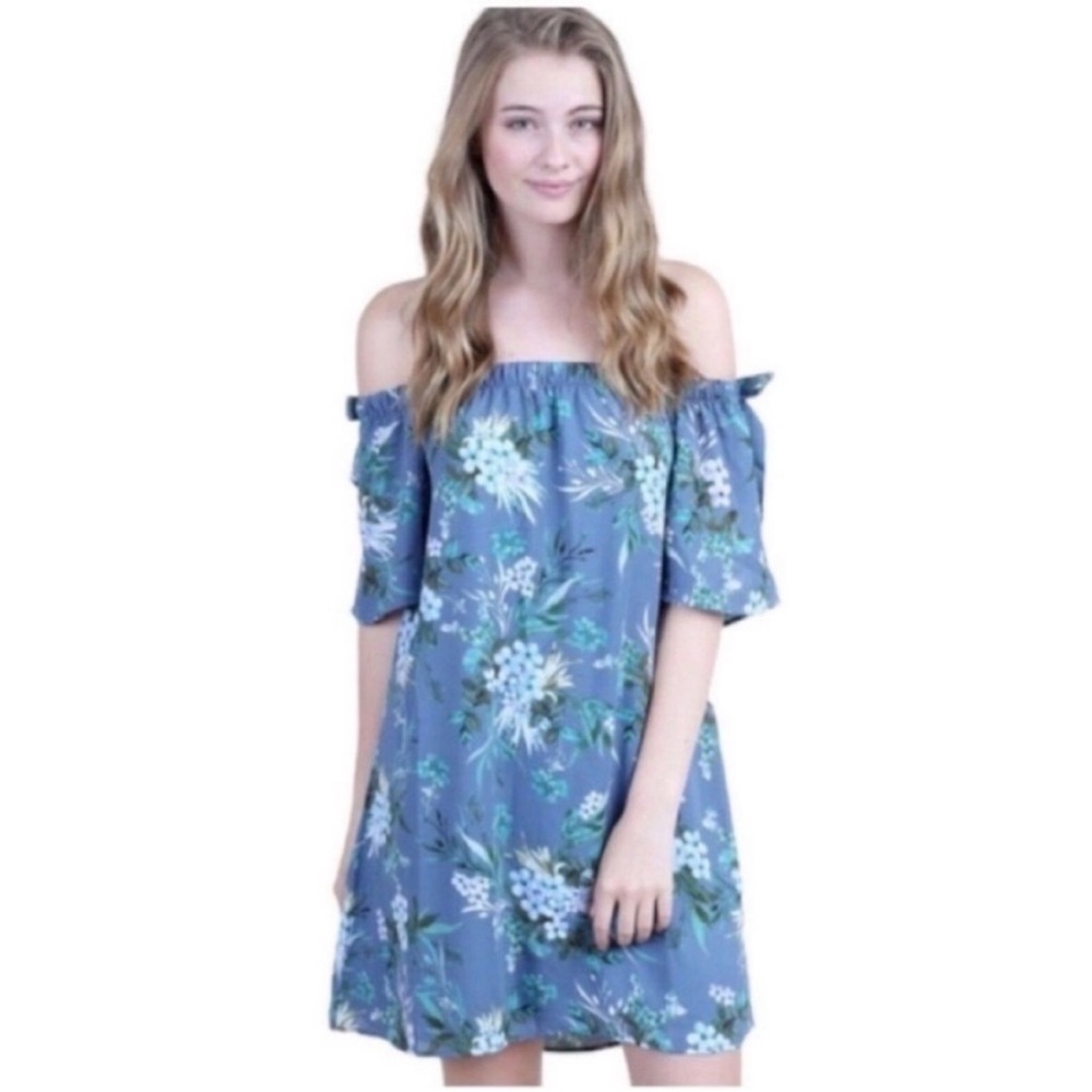 Altar'd State dress blue floral cold shoulder ties shift lined